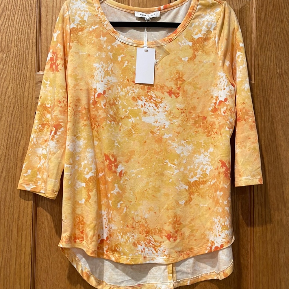Womens Rose + Olive gold/yellow 3/4 sleeve tshirt